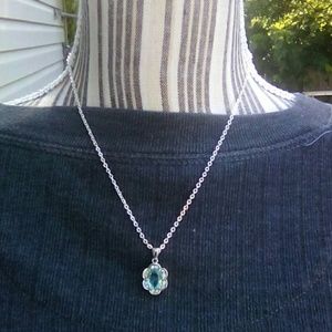 Necklace Light Blue Gem W/faux diamond chips